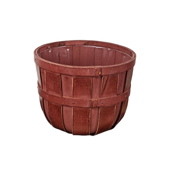Rustic Red Wooden Basket With Sturdy Slats & Protective Coating - Picture 3 of 5